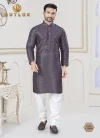 Dark Purple Outluk Vol 133 Jequard Silk Digital Printed Mens Kurta Pajama Exporters In India 133001